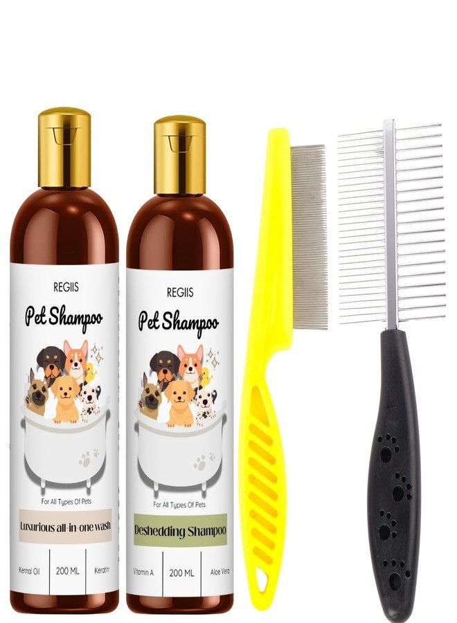 مجموعة شامبو ريجيس للحيوانات الأليفة للكلاب، تركيبة فاخرة شاملة للغسيل وإزالة الشعر الزائد مع أدوات العناية، 200 مل، 4 قطع - Image 1